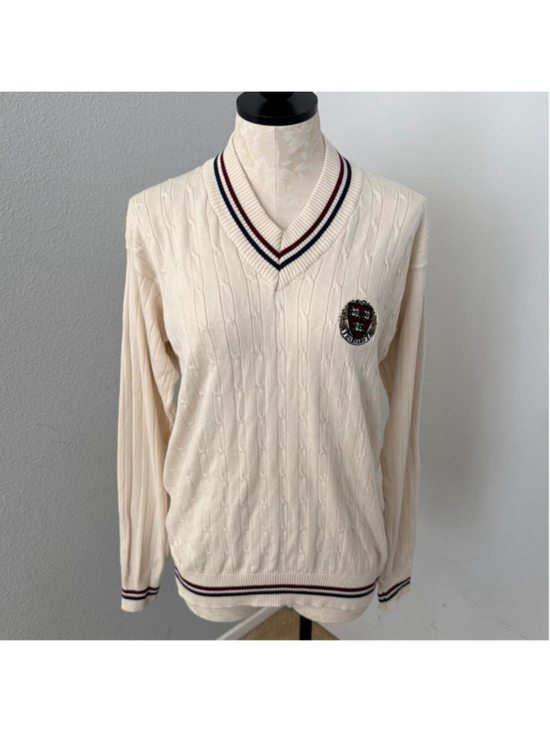 Harvard Sweaters - The Coop Harvard Seal Cable Knit Cricket Sweater - Size XL